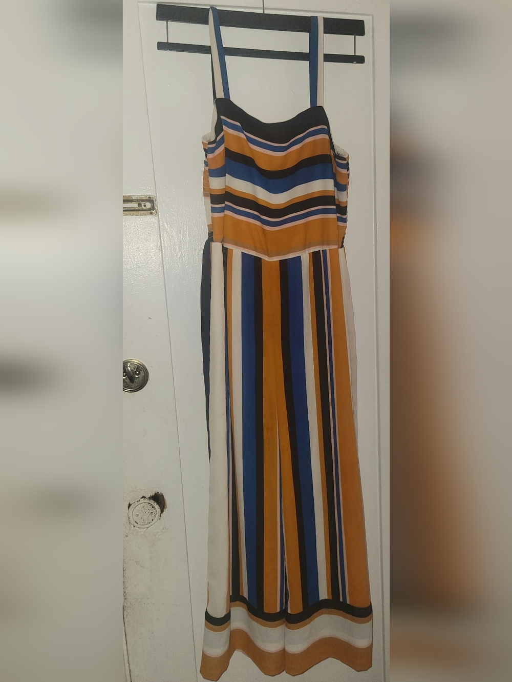 Japna Womens Mustard Yellow Striped Wide Leg  Jumpsuit Size L